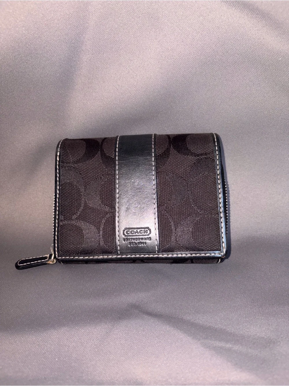 Men Coach Black Signature Canvas Zip Bifold Wallet